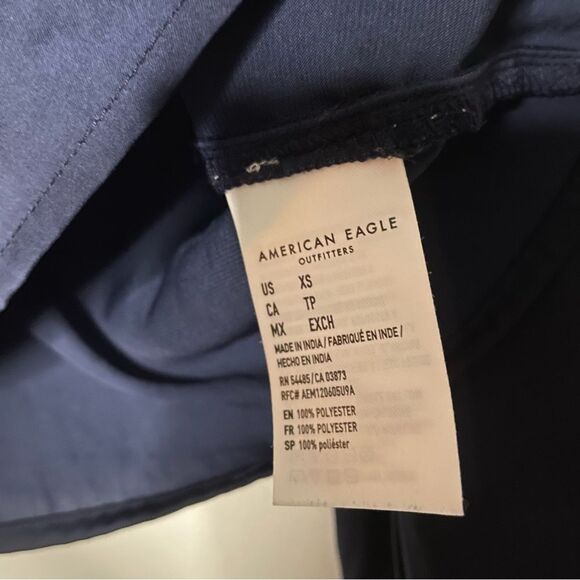 AEO Blue Satin V Neck 3/4 Sleeve Button Boho Renaissance Crop Top XS - Picture 7 of 9